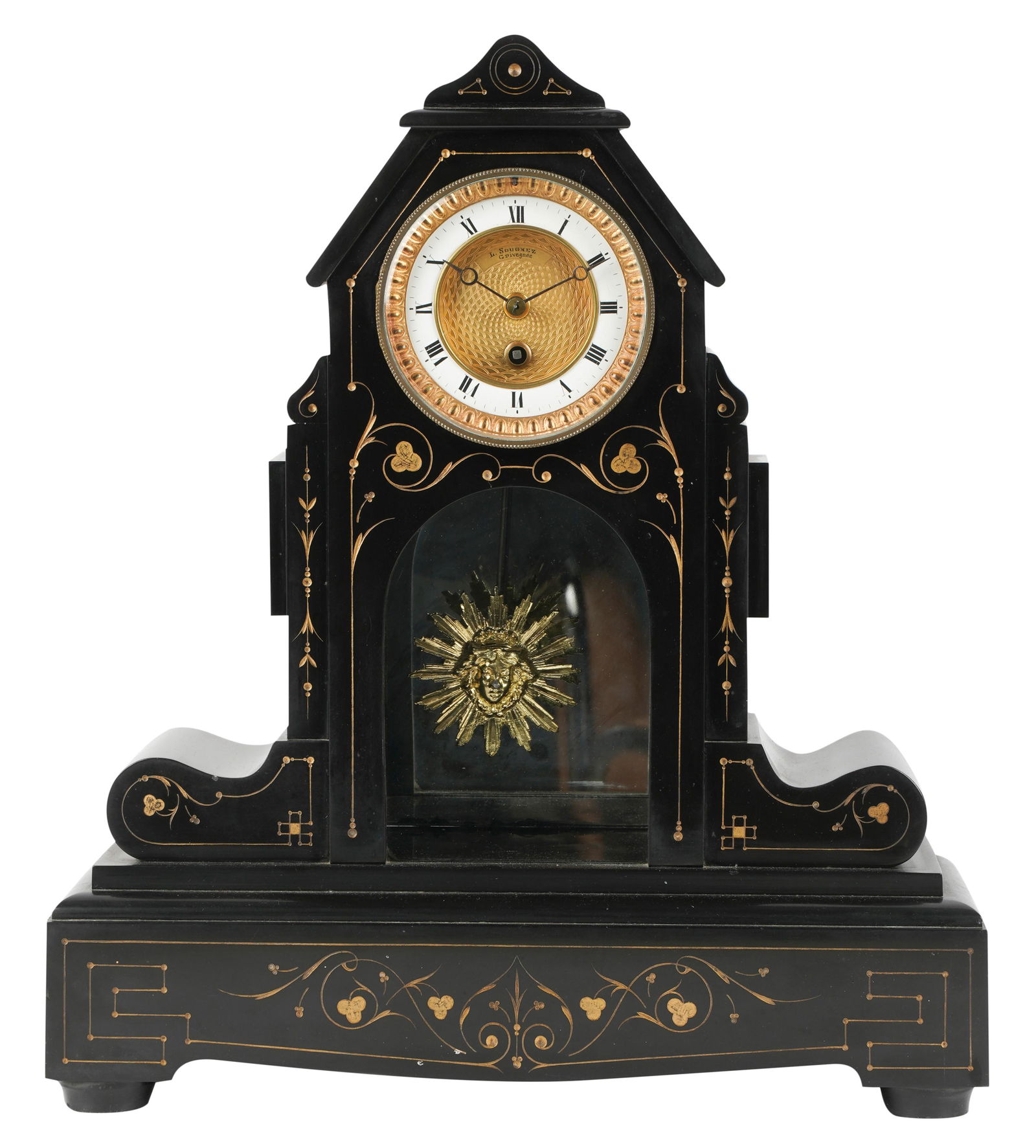 French Black Slate Mantle Clock (1 of 7)
