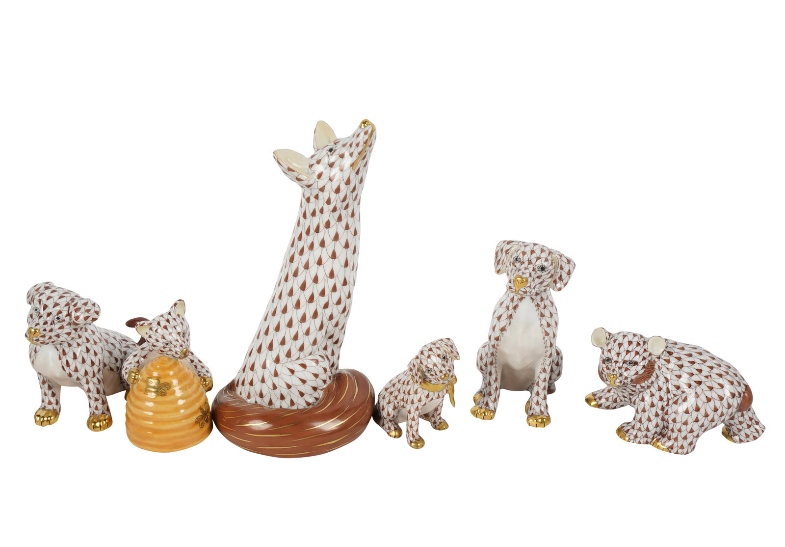 Group of Herend Brown Fishnet Porcelain Animal Figures (1 of 8)