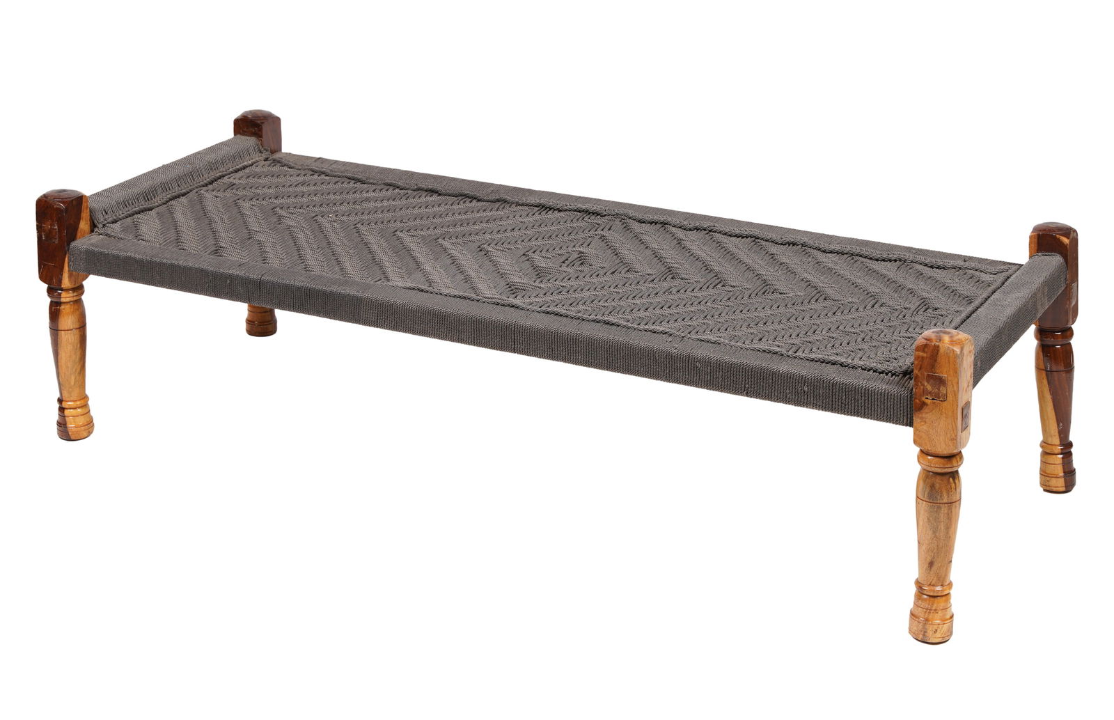 Stained Wood and Woven Rope Bench (1 of 8)