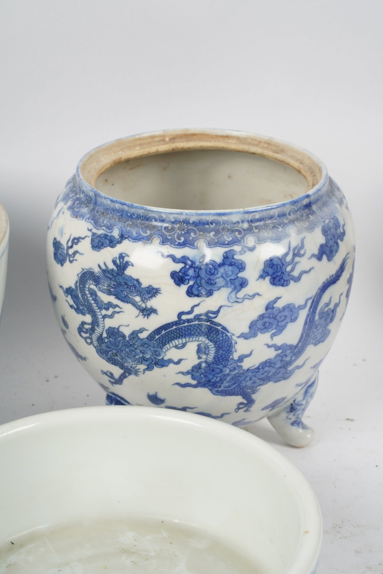 Collection of Chinese Blue and White Porcelain: four with character marks and four unsigned; most decorated with dragons [8 pieces] The footed bowl: 6 x 6 in. (15.2 x 15.2 cm.)