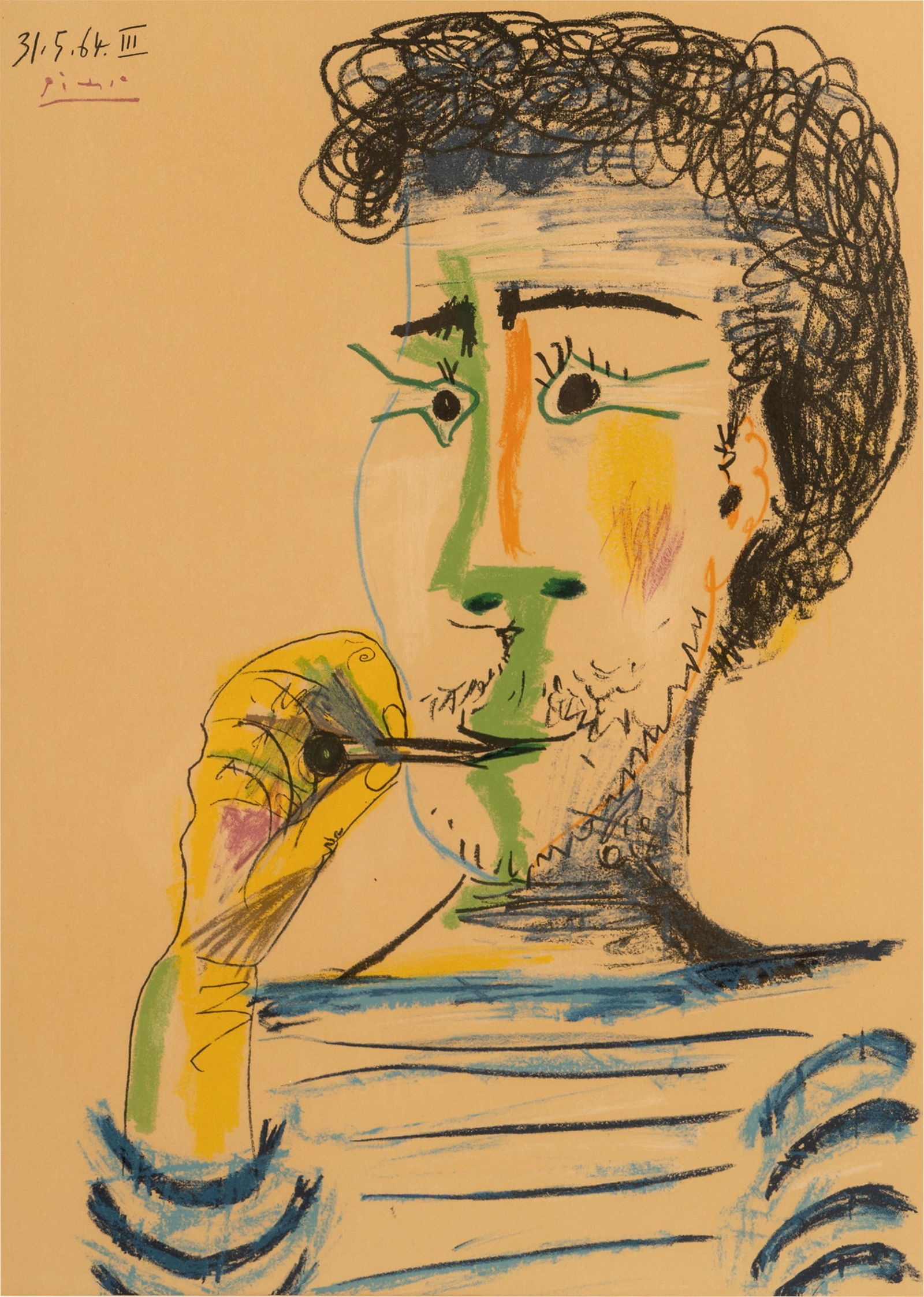 After Pablo Picasso (1881 - 1973): Le Fumeur: lithograph; signed and dated in printing upper left Sight: 23 x 16 1/4 in. (58.4 x 41.3 cm.), Frame: 30 x 23 3/8 in. (76.2 x 59.4 cm.)