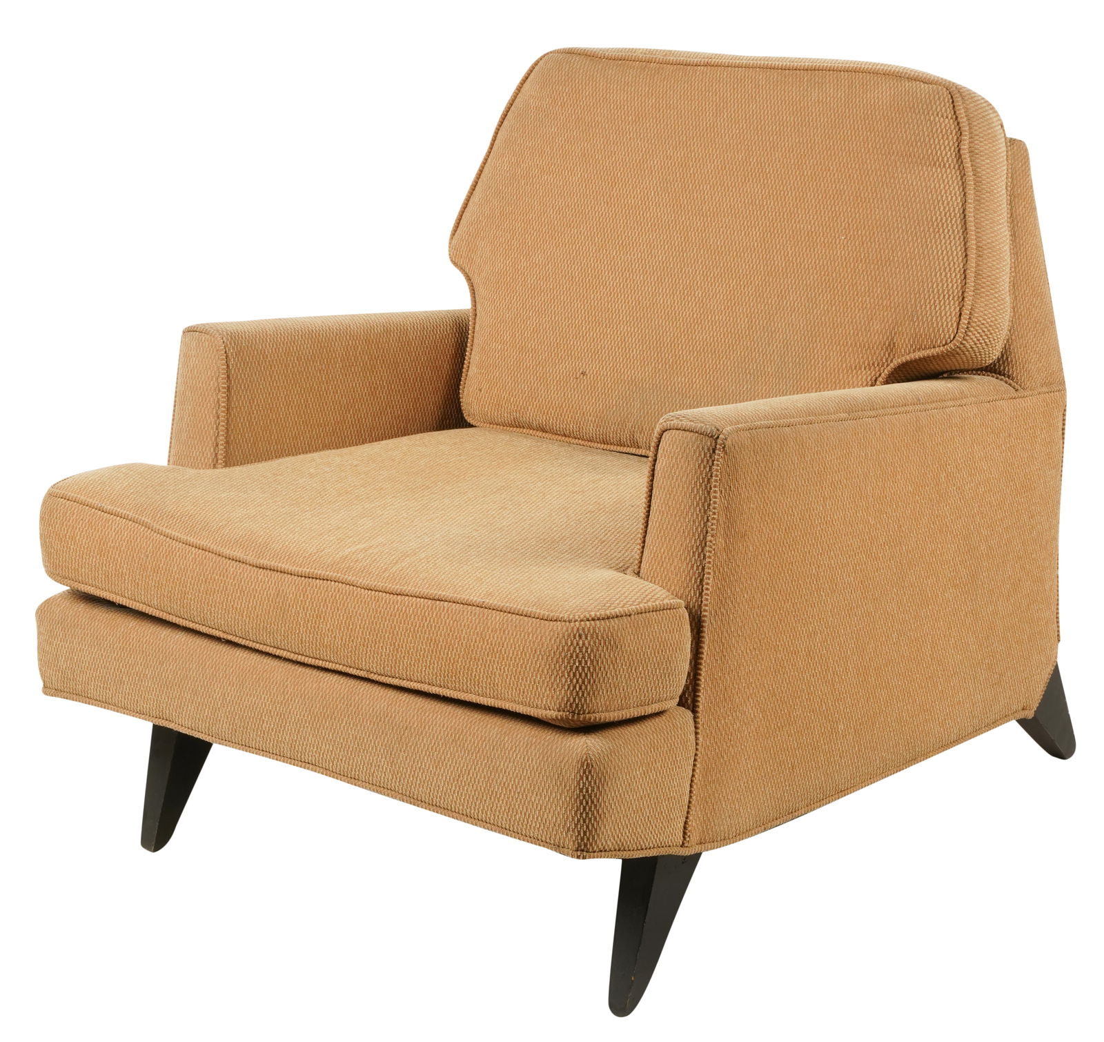 Mid-Century Modern Lounge Chair: 1950s; in the style of Paul Laszlo; covered with later tan fabric 32 x 31 1/2 x 31 1/2 in. (81.3 x 80 x 80 cm.)