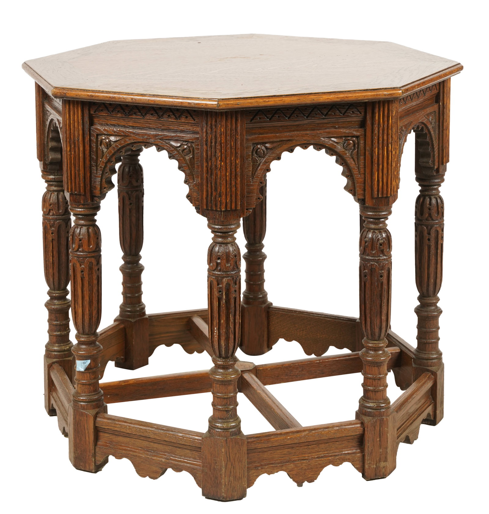 Carved Oak Octagonal Lamp Table (1 of 11)