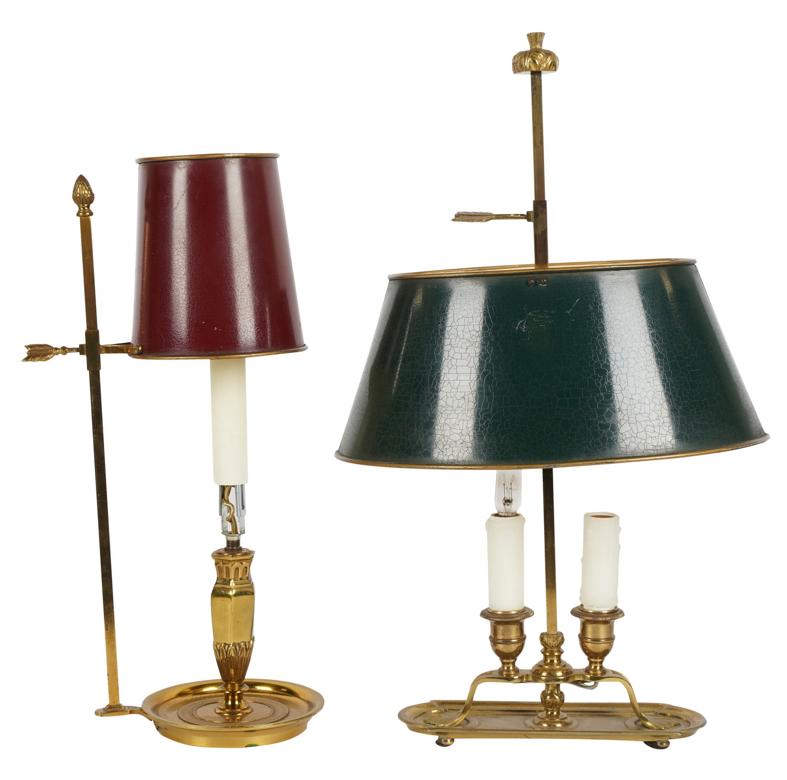 Two Gilt Metal and Painted Tole Bouillotte Lamps (1 of 11)