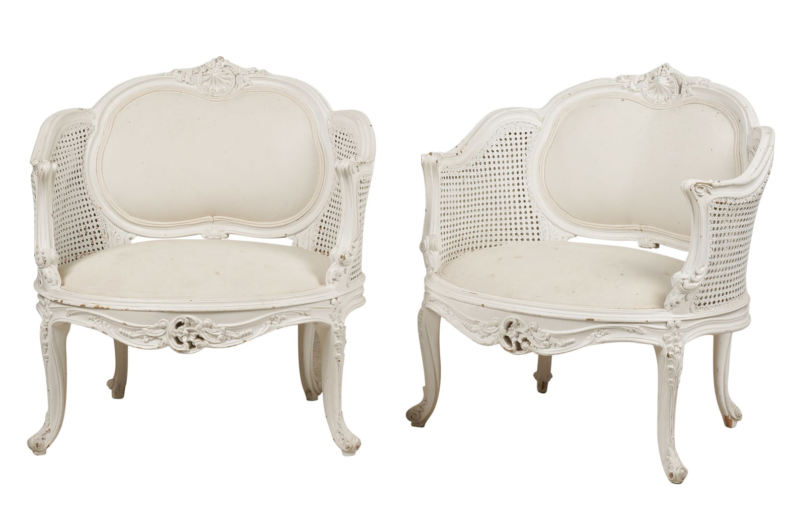 Pair of Rococo-Style White-Painted Caned Bergères (1 of 13)