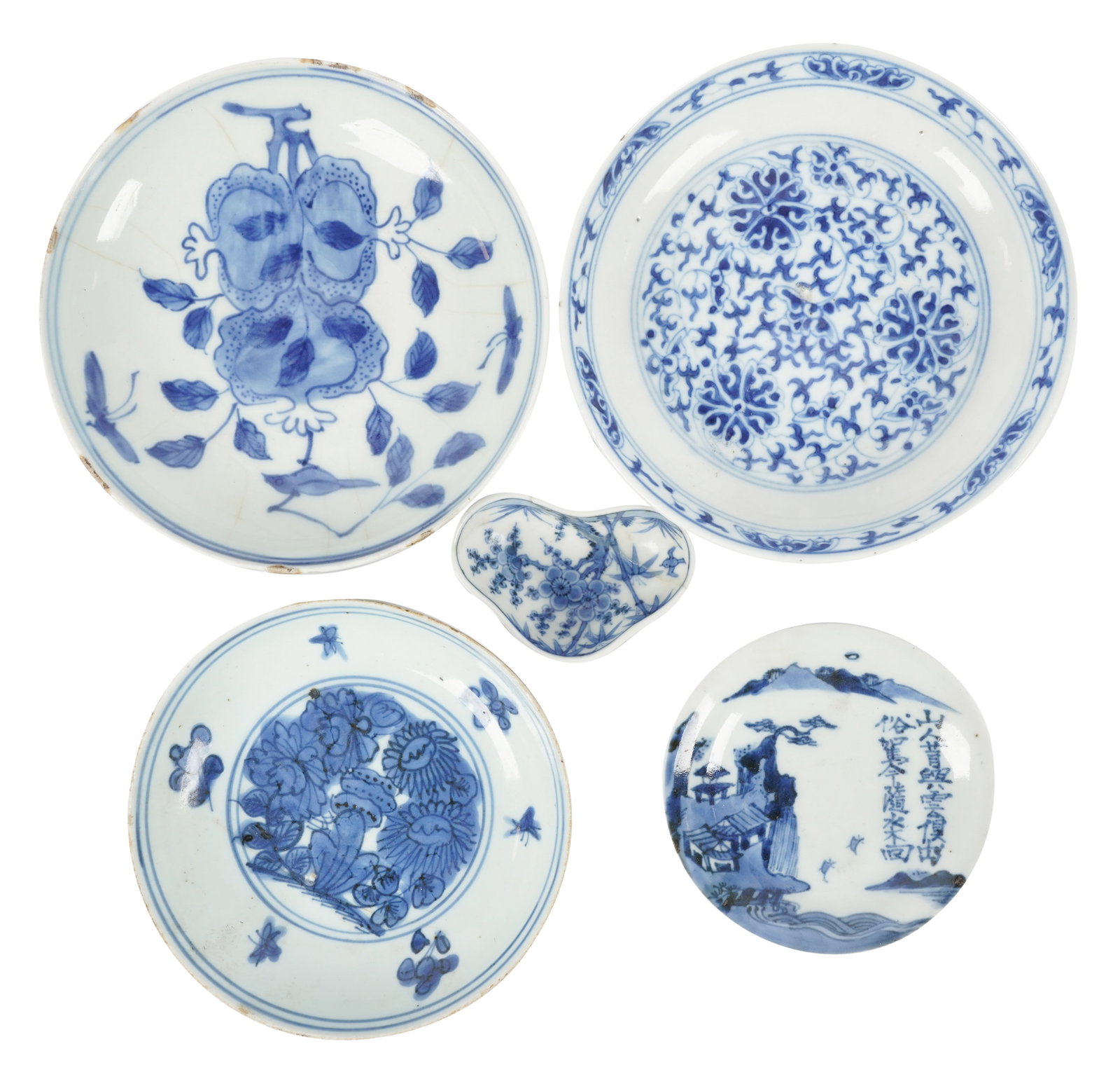 Five Asian Blue and White Porcelain Dishes (1 of 7)