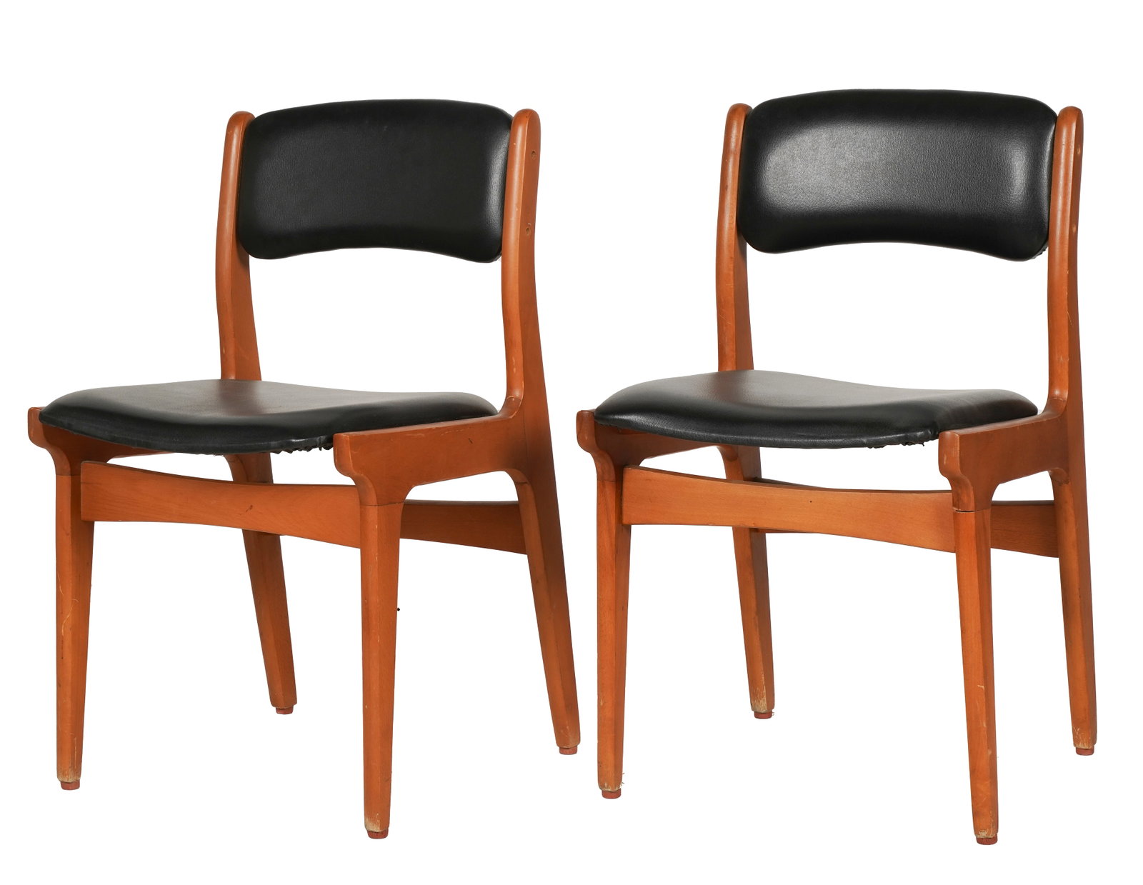 Pair of Mid-Century Modern Dining Side Chairs: manufacturer unknown; covered with black vinyl 31 1/2 x 18 1/2 x 21 in. (80 x 47 x 53.3 cm.), Seat height: 18 1/2 in. (47 cm.)