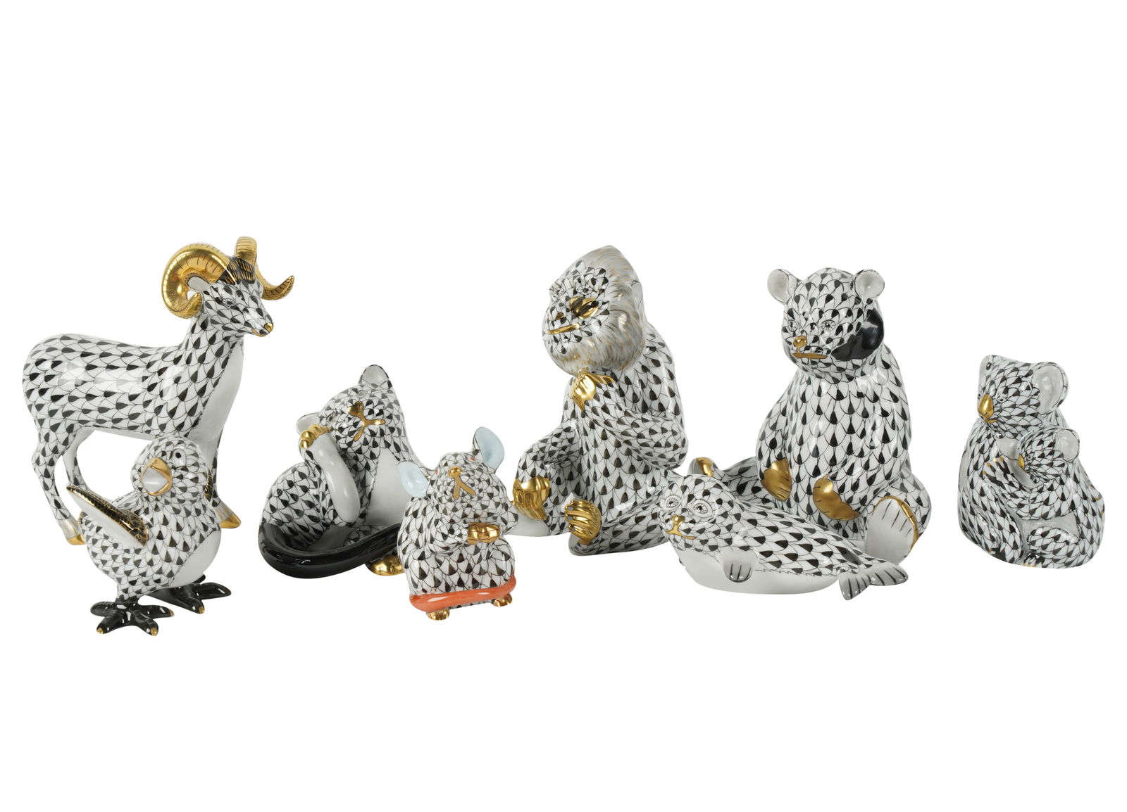 Eight Herend Porcelain Black Fishnet Animal Figures (1 of 11)