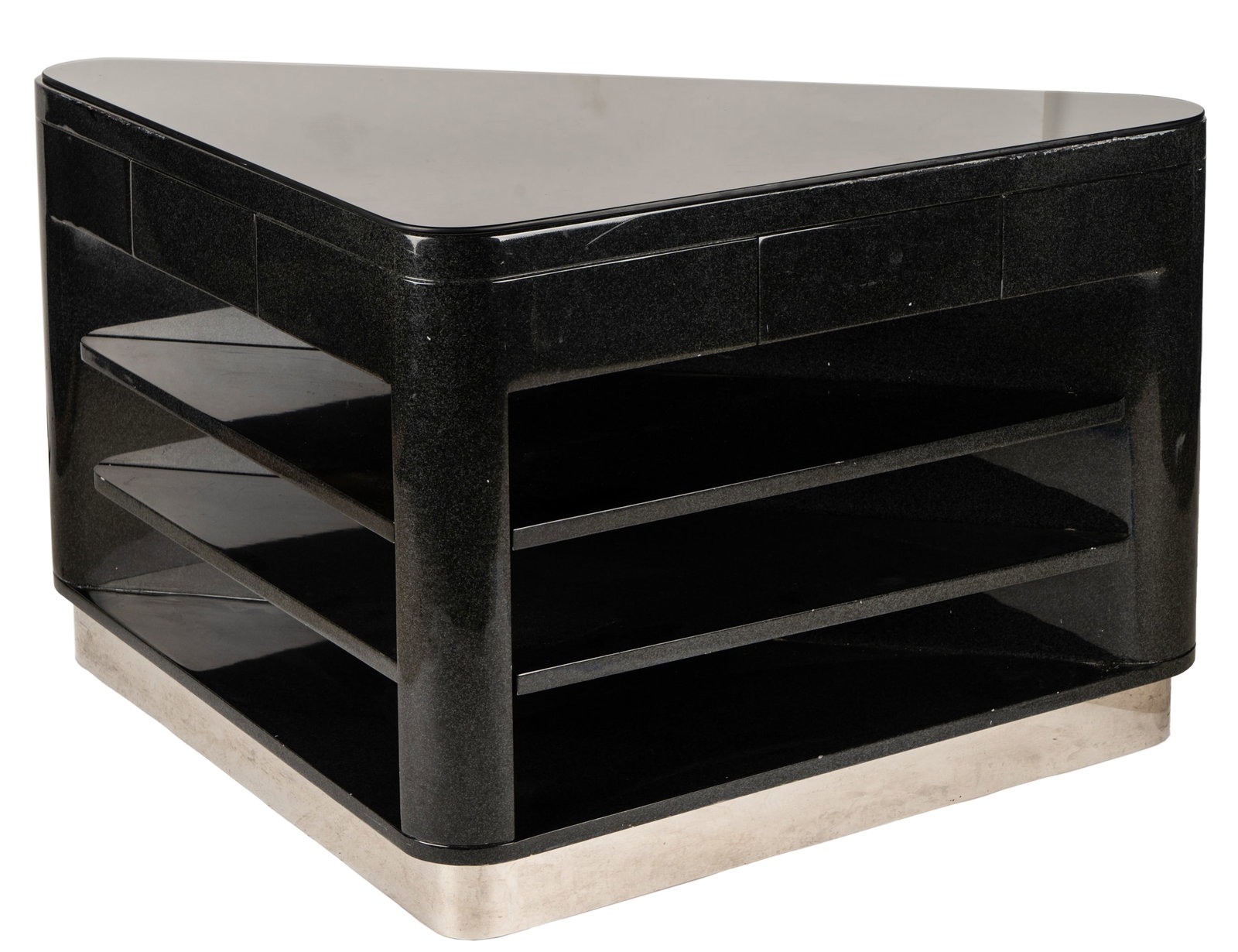 Modernist Black Lacquer Triangular End Table (1 of 11)