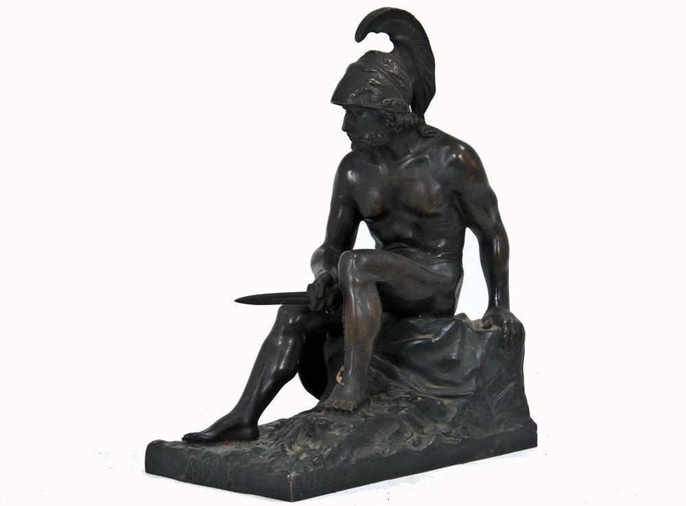LEON SALAT: "AJAX": bronze figure with brown patina inscribed in casting 10 1/2 inches high