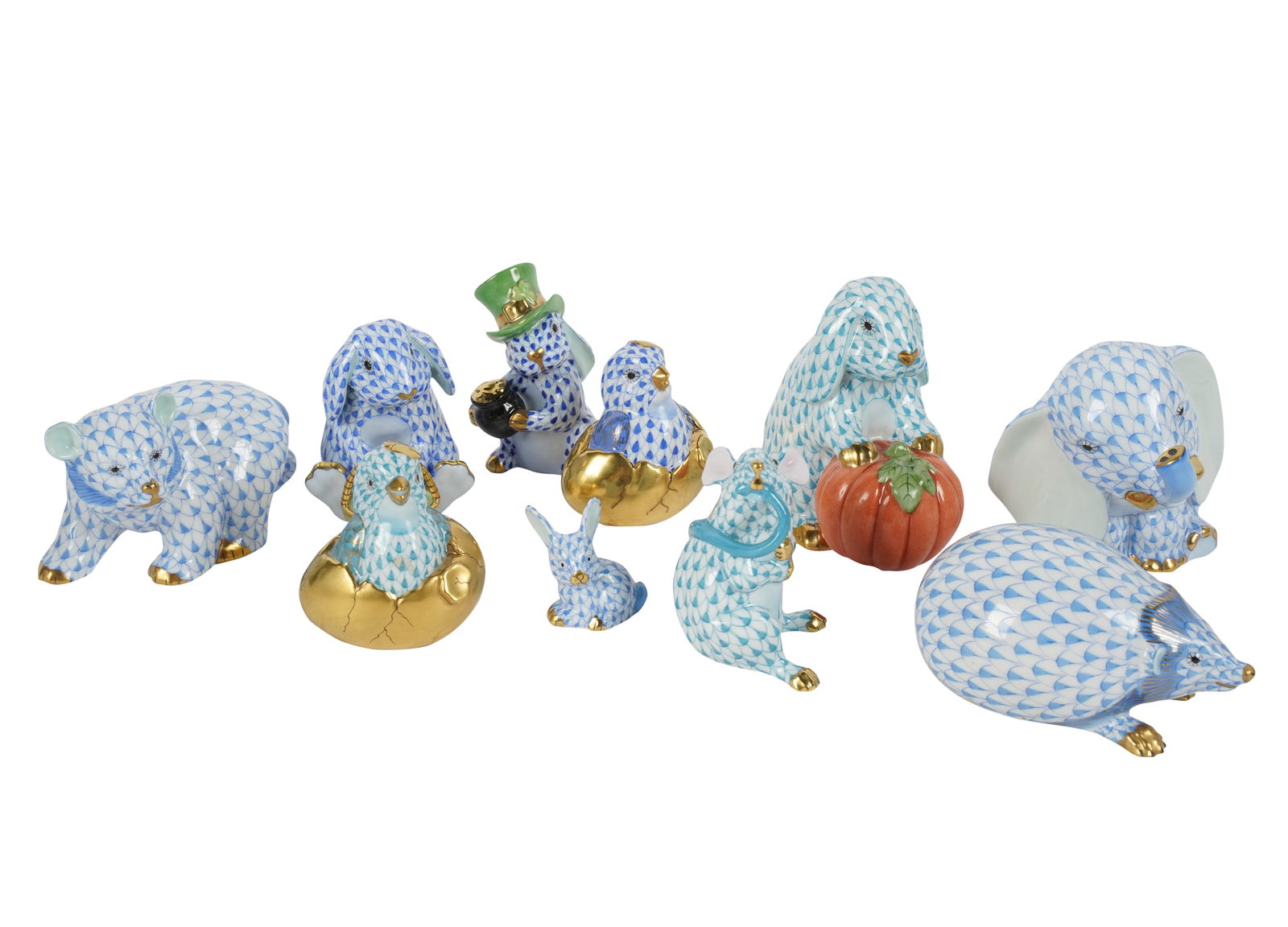 10 Herend Blue Fishnet Porcelain Animal Figures (1 of 8)