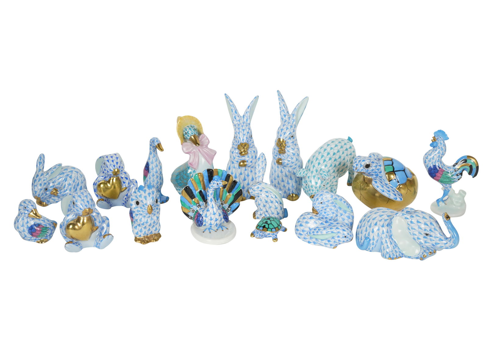Collection of Herend Porcelain Blue Fishnet Animal Figures (1 of 7)