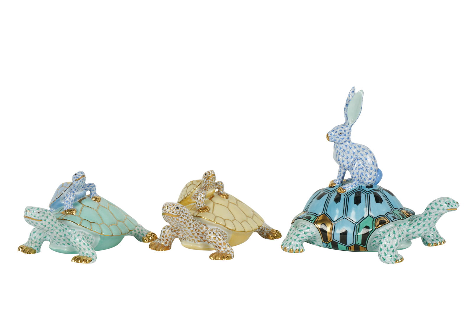 Three Large Herend Porcelain Fishnet Turtles (1 of 14)
