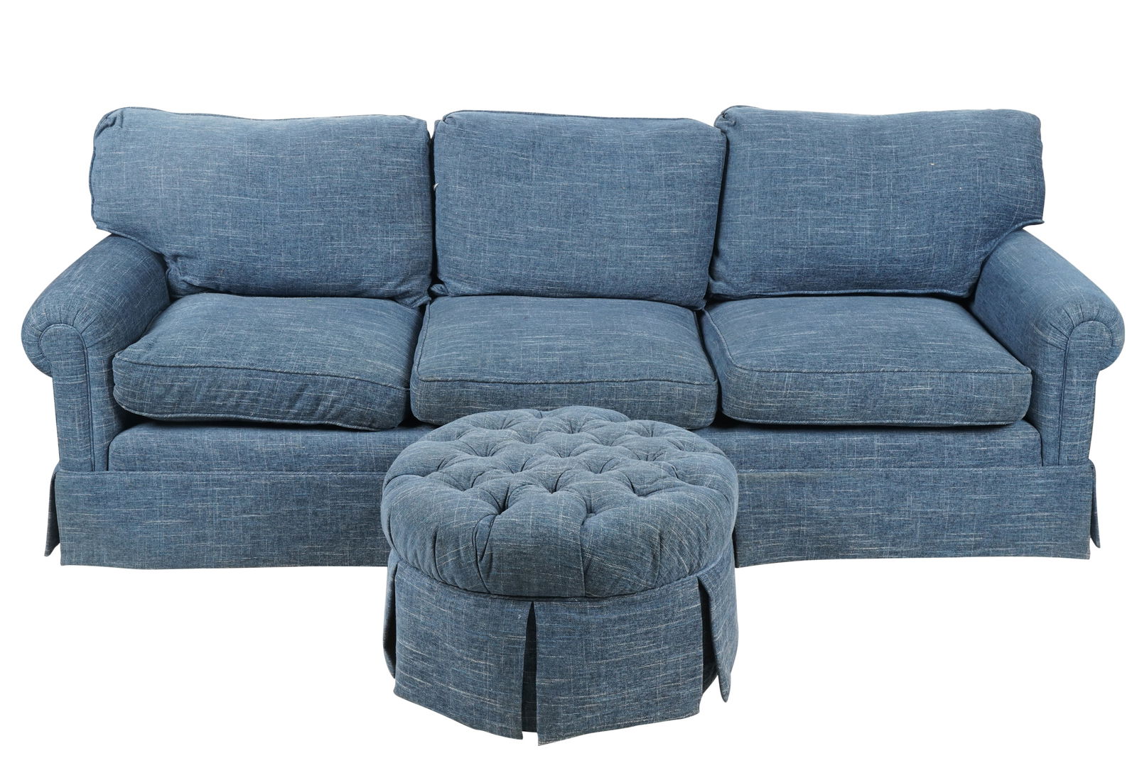 Blue Upholstered Sofa and Ottoman (1 of 19)