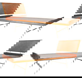 George Nelson (1908-1986): Pair of Thin Edge Twin Beds: Herman Miller, Zeeland, Michigan, 1950s; birch, cane, enameled steel, with original springs and horsehair-filled cover; unsigned; Overall: 34 x 38 1/2 x 80 in. (86.4 x 97.8 x 203.2 cm.), Base height: