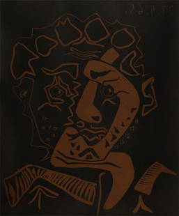 Pablo Picasso (1881-1973): Tete d'Histrion (Le Danseur): Pablo Picasso Spanish 1881-1973 Tete d'Histrion (Le Danseur), linocut in brown and black on Arches 1965; pencil-signed and numbered 188/200; published by the Musee des Augustins, Toulouse Image: 25 x