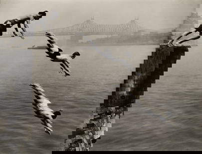 Arthur Leipzig (1918-2014): Divers, East River, 1948: gelatin silver print printed later; signed in pencil and with photographer's stamp and reproduction limitation verso 11 x 14 in. (27.9 x 35.6 cm.), Frame: 25 x 27 1/2 in. (63.5 x 69.9 cm.) Provenance: