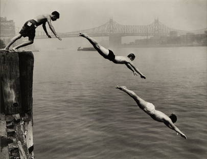 Arthur Leipzig (1918-2014): Divers, East River, 1948: gelatin silver print printed later; signed in pencil and with photographer's stamp and reproduction limitation verso 11 x 14 in. (27.9 x 35.6 cm.), Frame: 25 x 27 1/2 in. (63.5 x 69.9 cm.) Provenance: