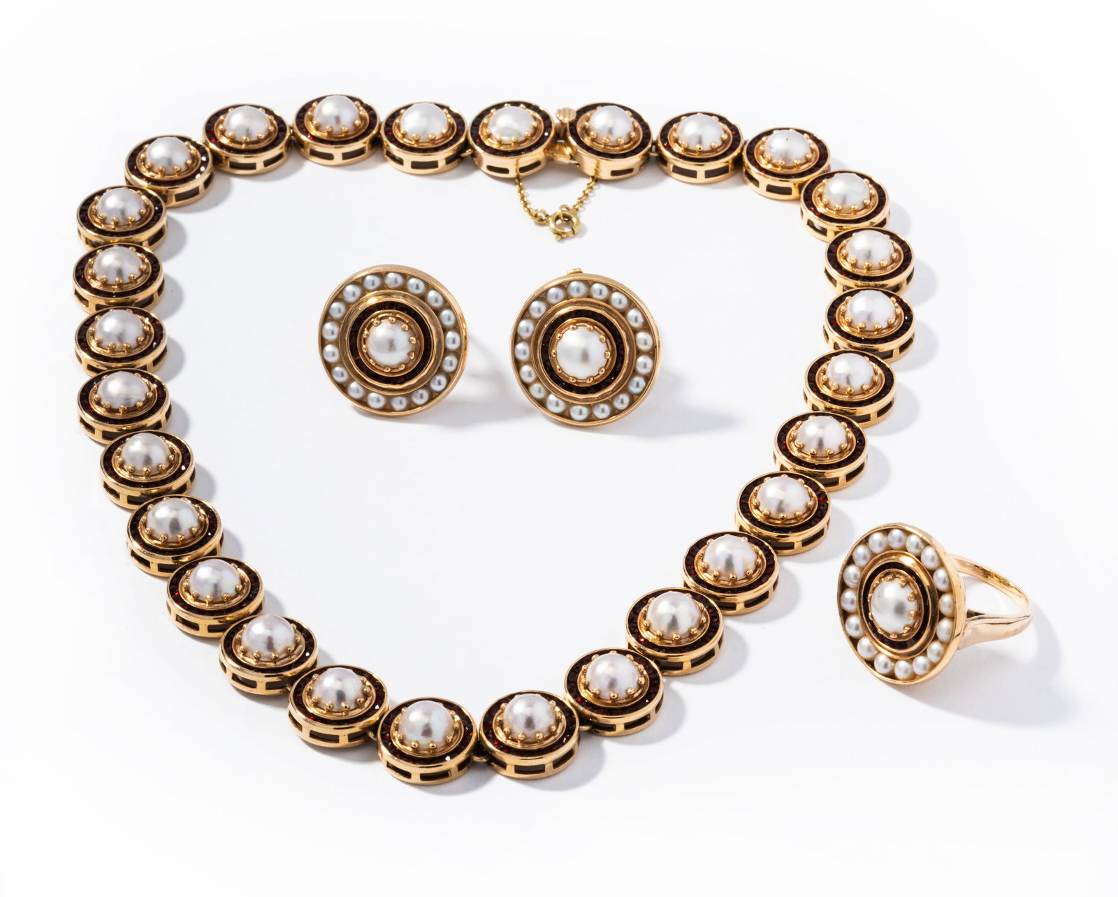 14 Karat Yellow Gold Pearl And Garnet Demi-parure (1 of 14)