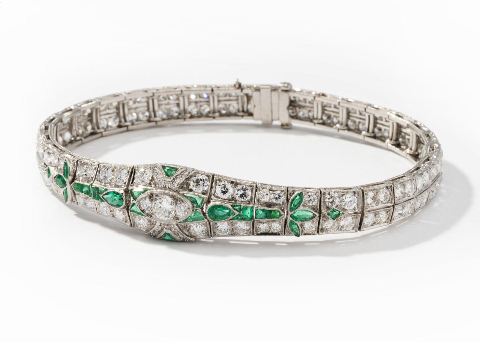 Art Deco Platinum, Diamond and Emerald Bracelet (1 of 11)