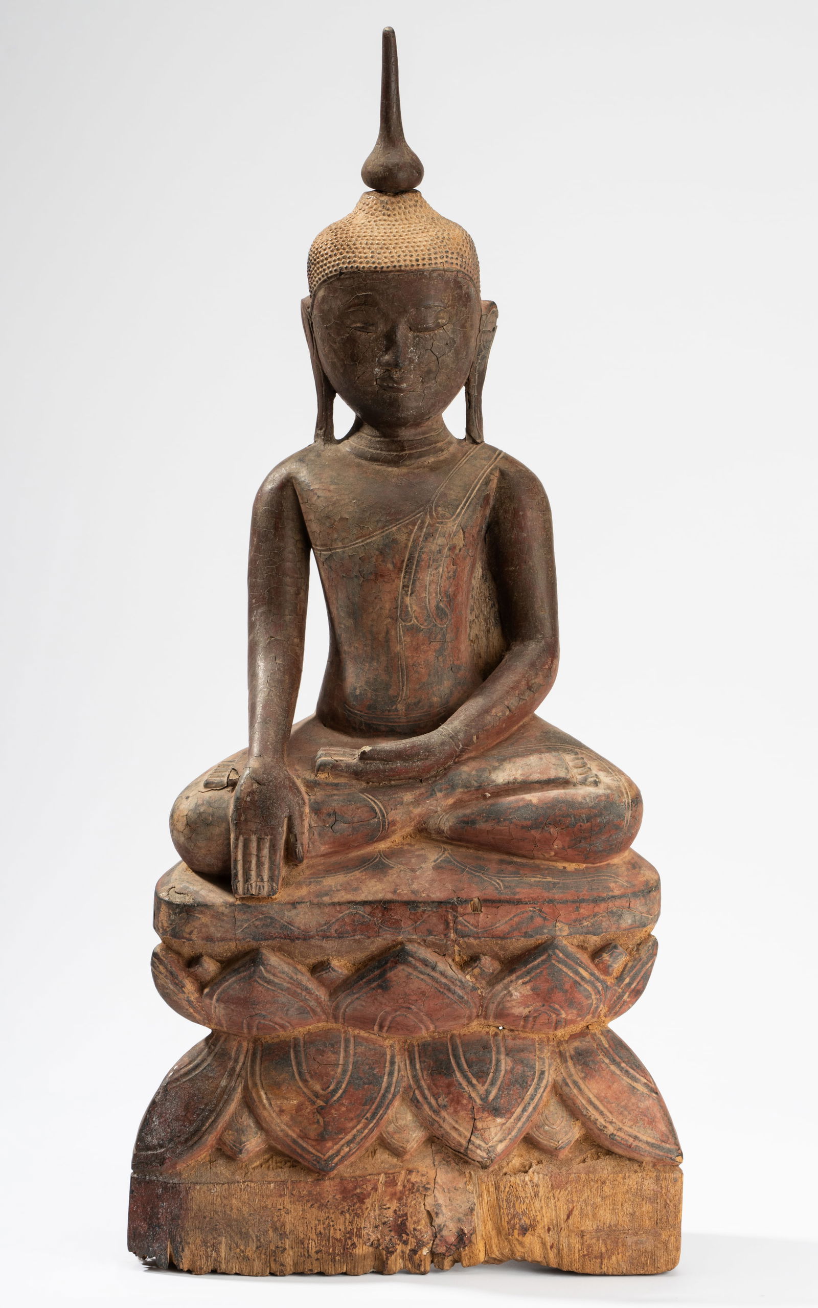 Asian Painted and Carved Wood Figure of Buddha (1 of 13)