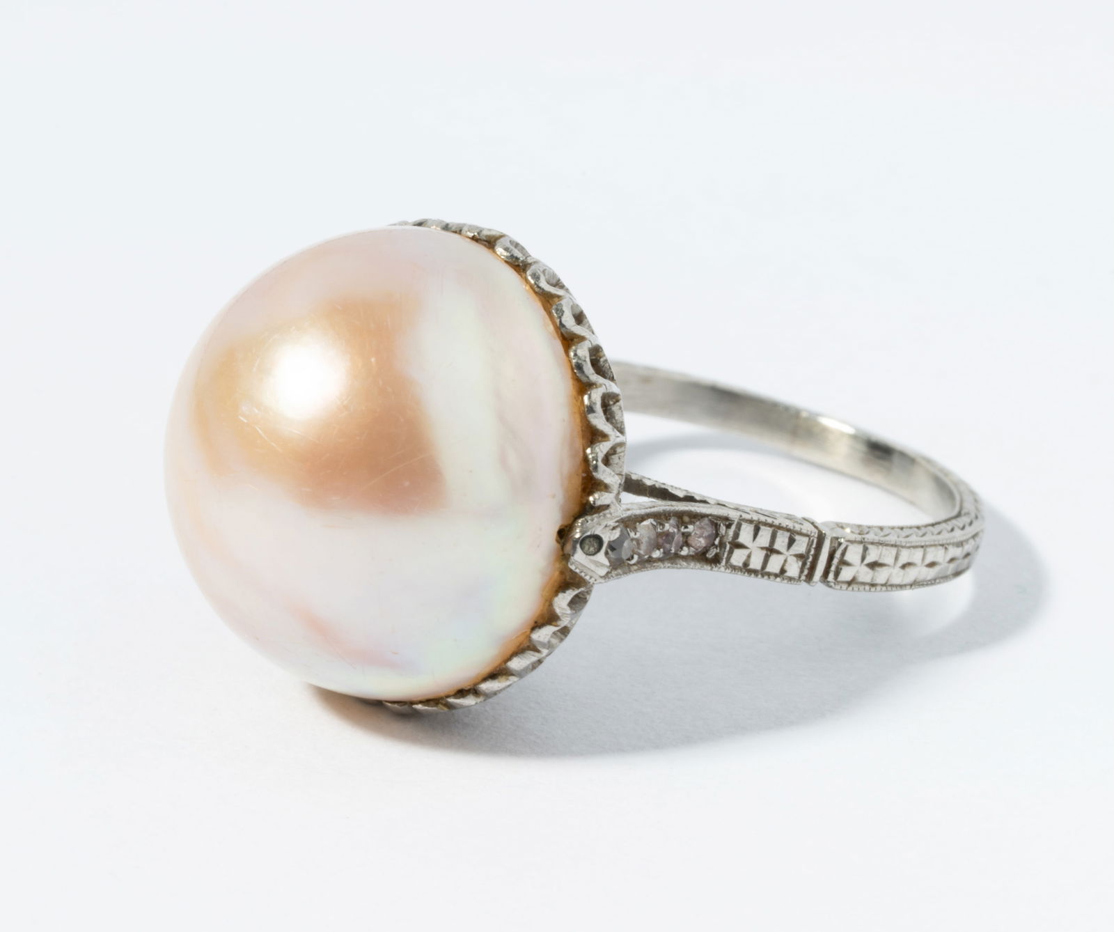 Platinum, Diamond and Blister Pearl Ring (1 of 6)