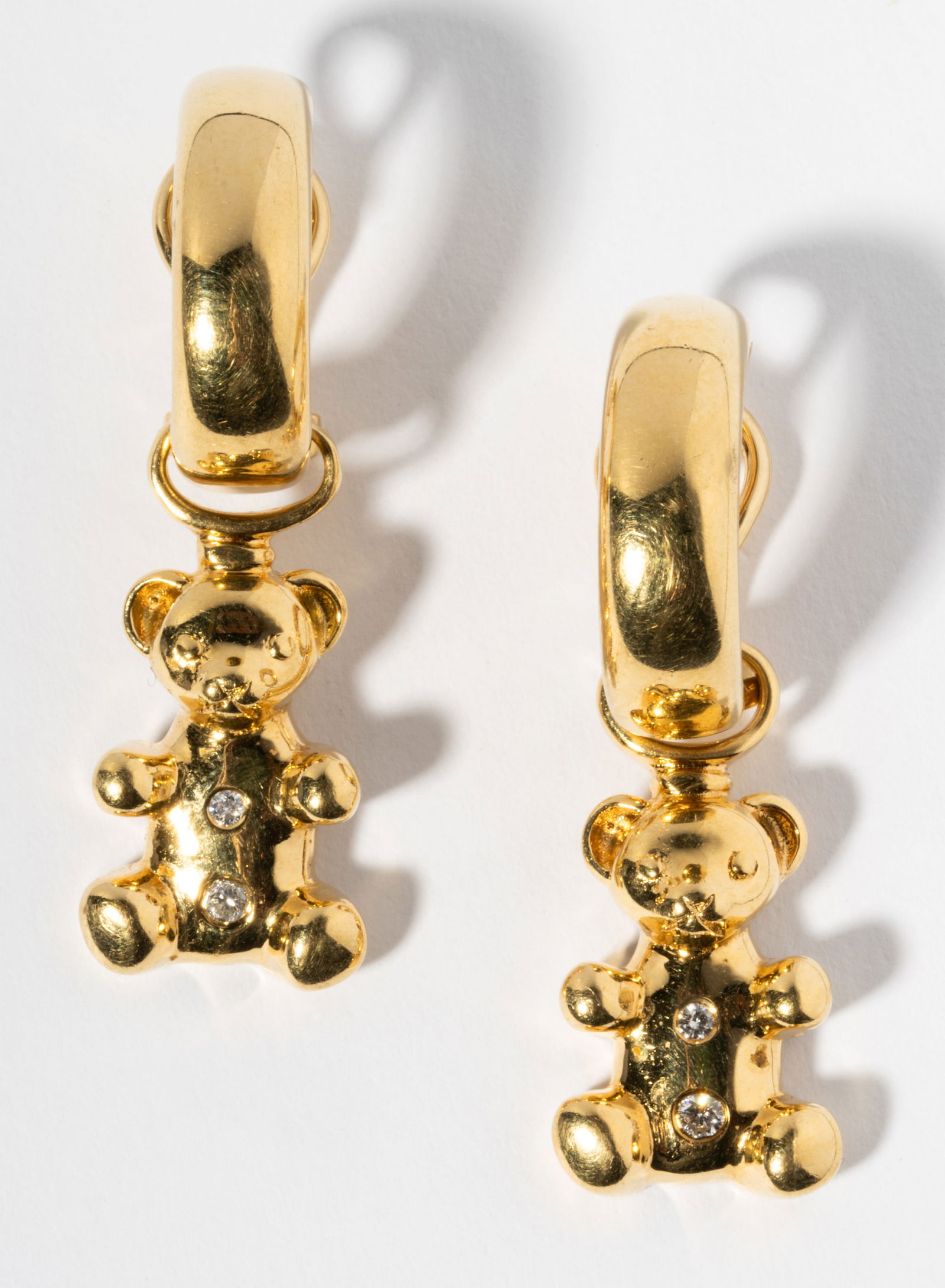 18 Karat Yellow Gold and Diamond "Teddy Bear" Earrings (1 of 4)