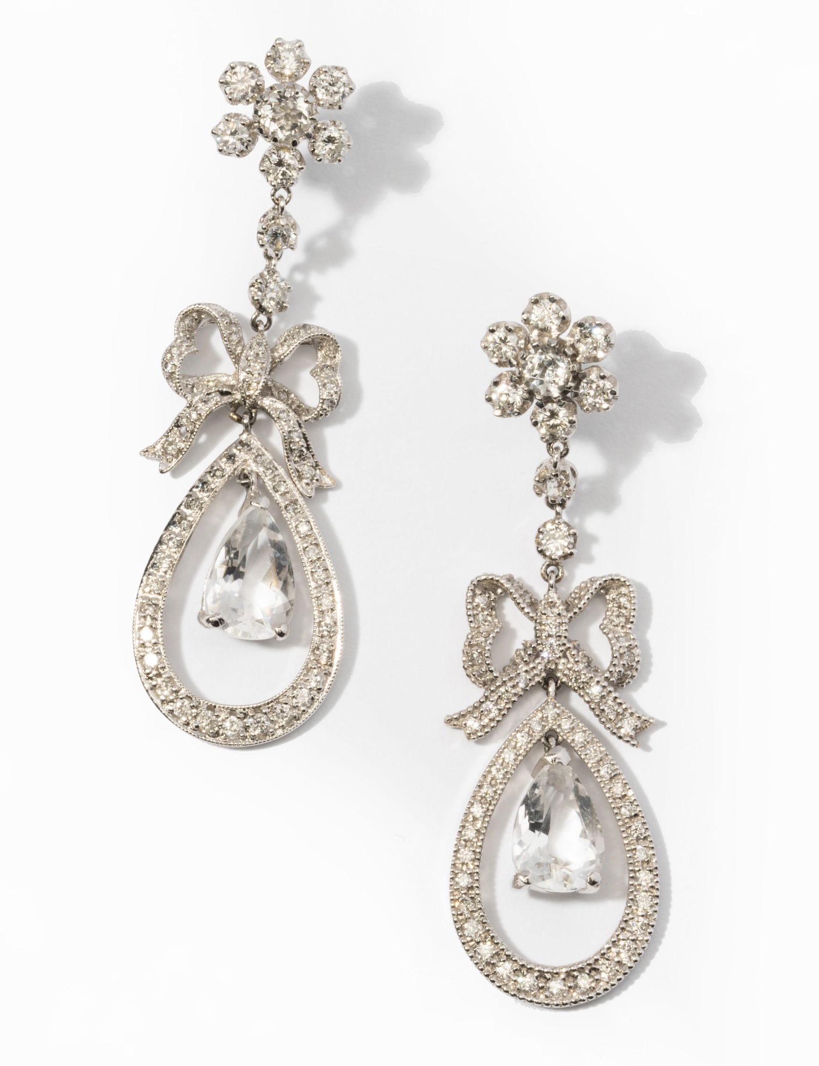 18 Karat White Gold, Diamond and Rock Crystal Quartz Earrings (1 of 7)