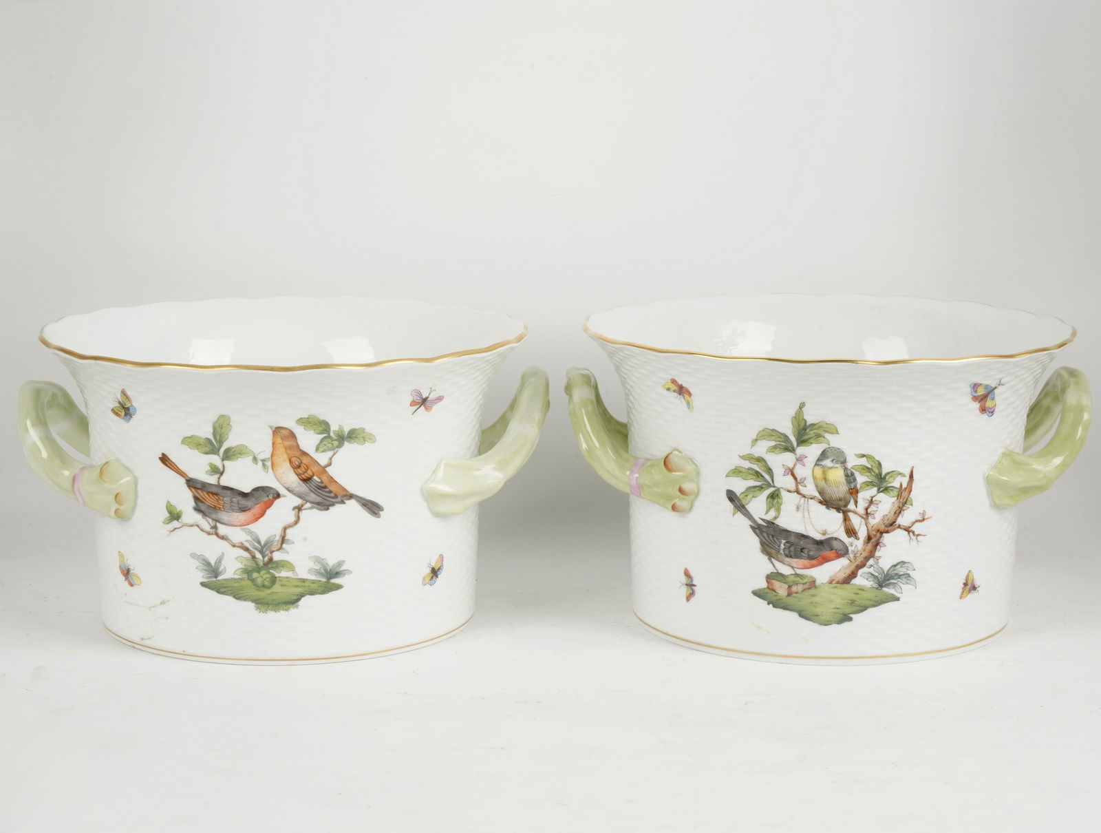 Pair of Herend Rothschild Bird Porcelain Cachepots (1 of 9)