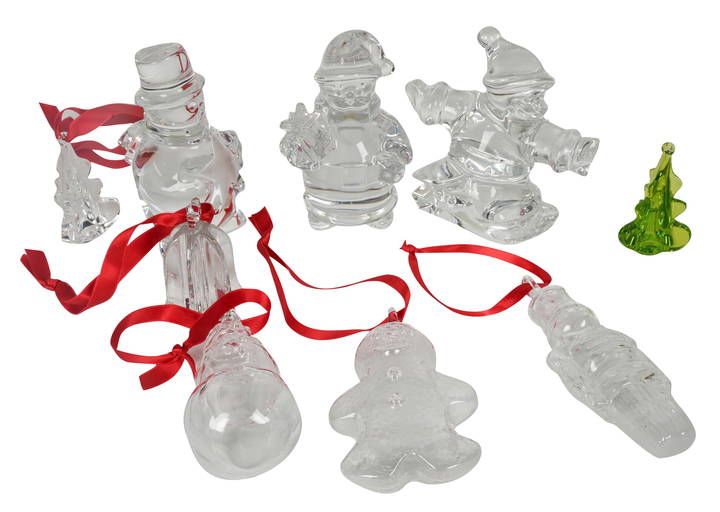 Group Of Baccarat Christmas Ornaments And Figures
