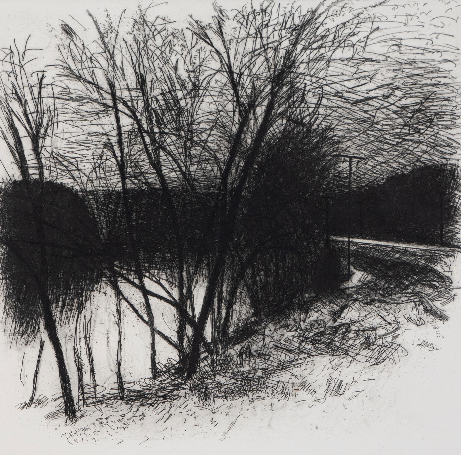 Wolf Kahn (1927-2020): Landscape: Wolf Kahn American/German 1927-2020 Landscape etching on Fabriano pencil-signed "W.", numbered 23/25 Plate: 13 x 13 1/4 in. (33 x 33.7 cm.), Sheet: 29 3/4 x 22 in. (75.6 x 55.9 cm.) Provenance: Proper