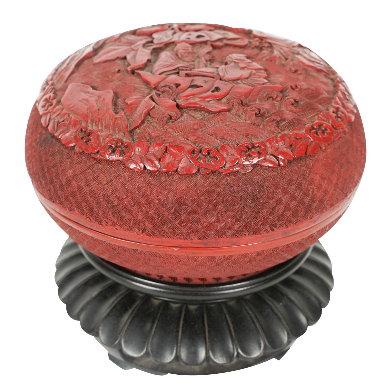 Chinese Carved Cinnabar Round Covered Box (1 of 6)