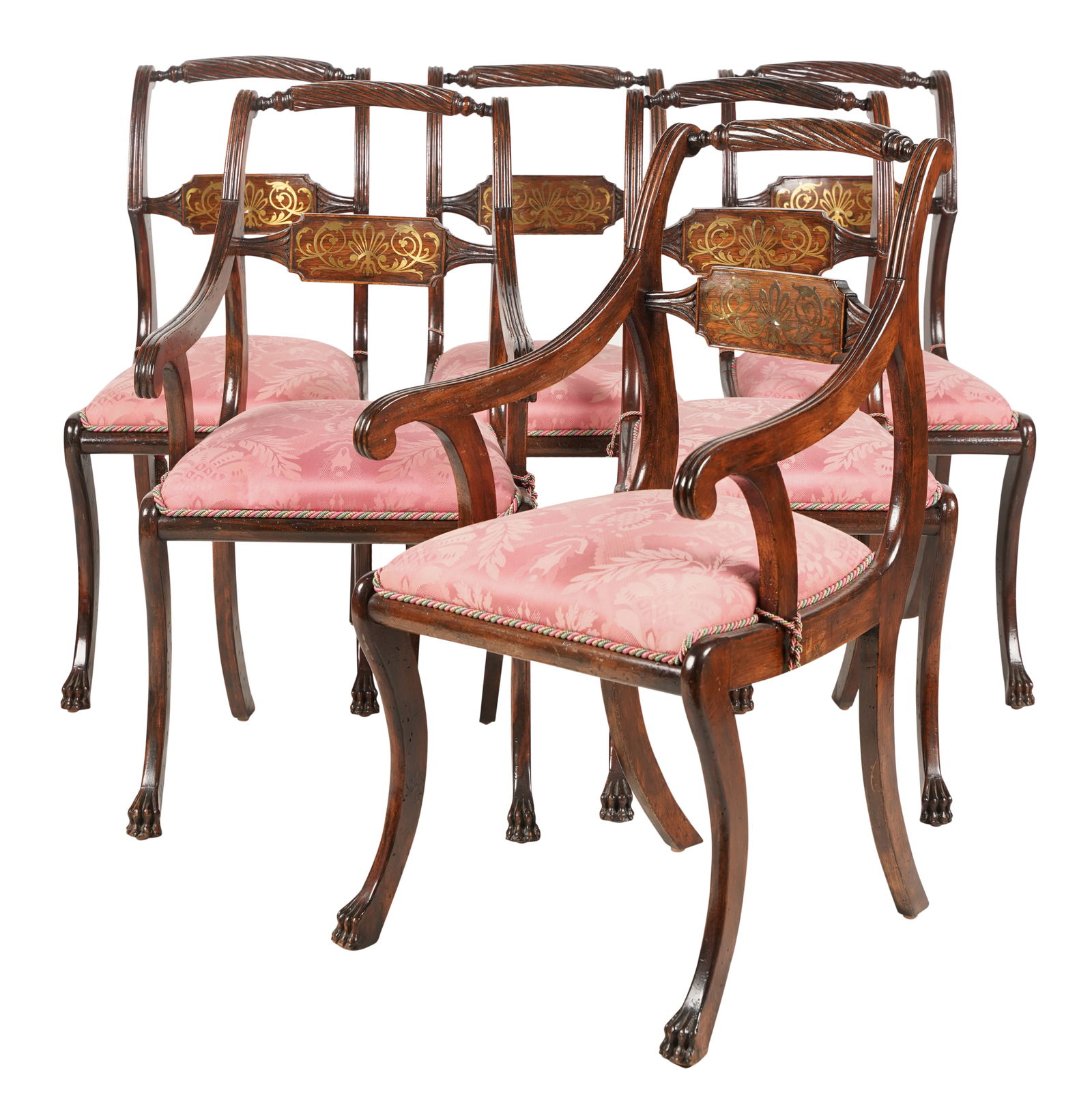 Set of Six Regency-Style Brass-Inlaid Dining Chairs (1 of 10)