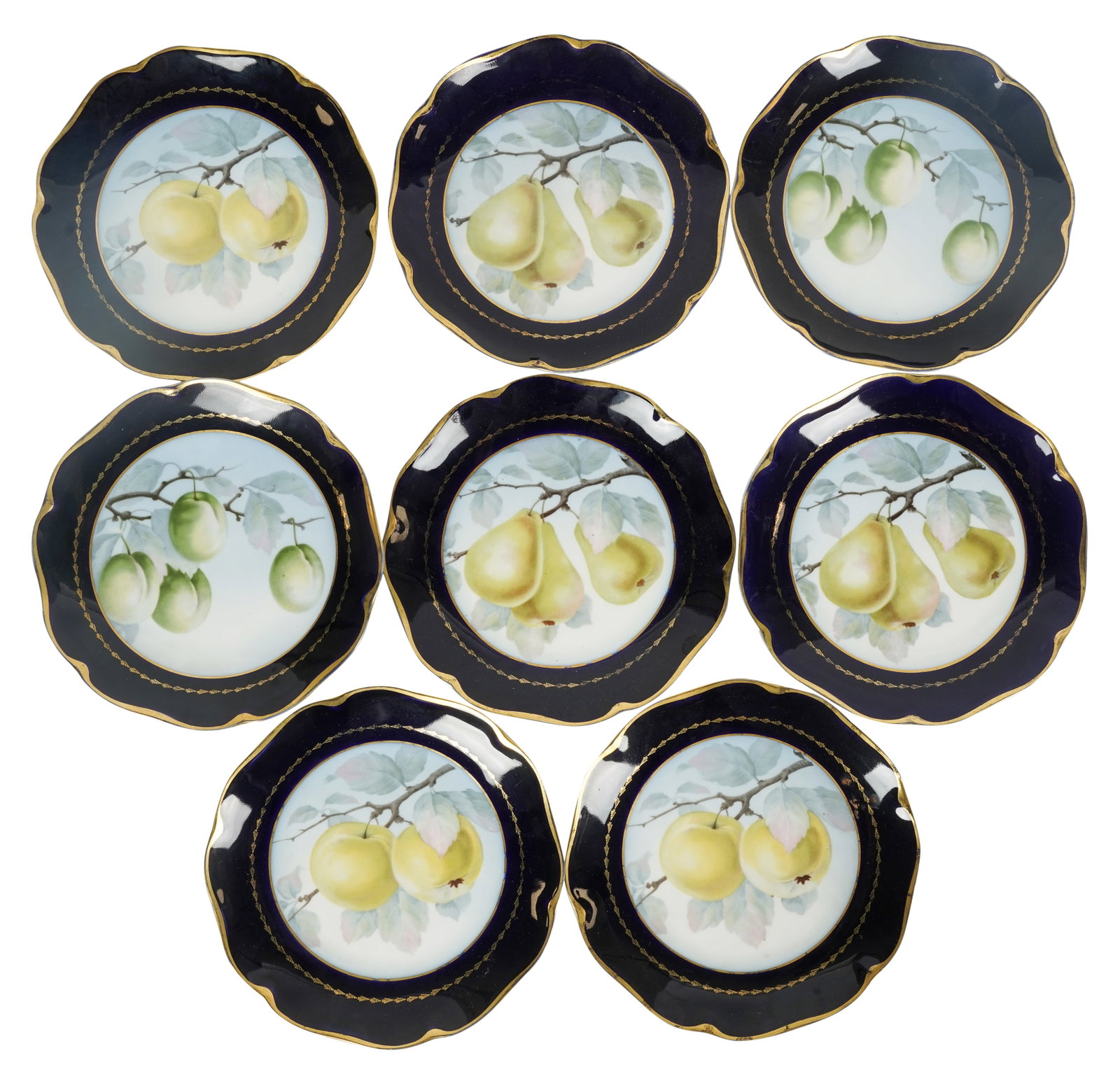 Set of Rosenthal Porcelain Fruit Plates: each with printed factory marks [8 pieces] 8 in. (20.3 cm.) dia.