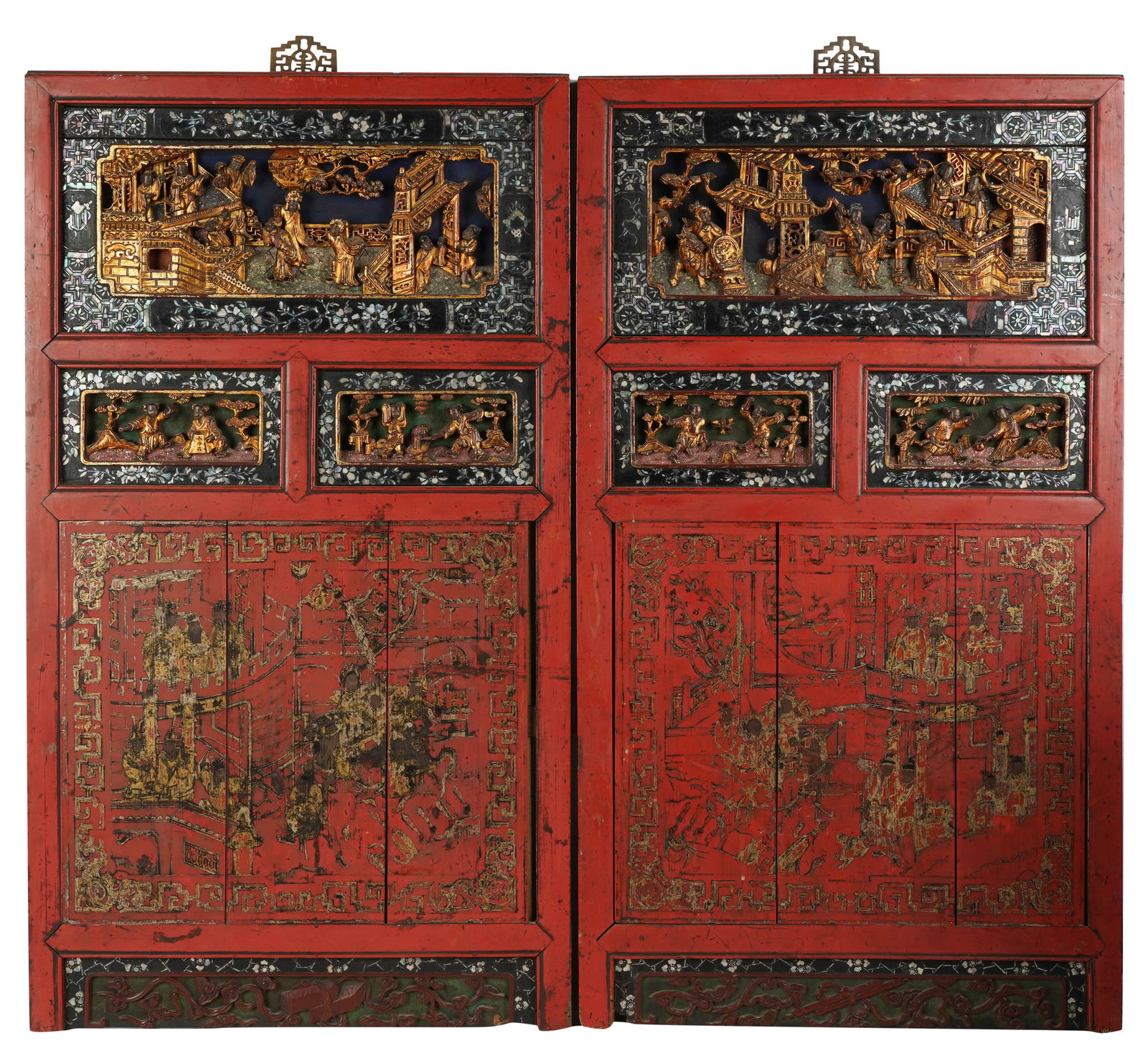 Pair of Chinese Red Lacquer and Carved Giltwood Panels (1 of 12)