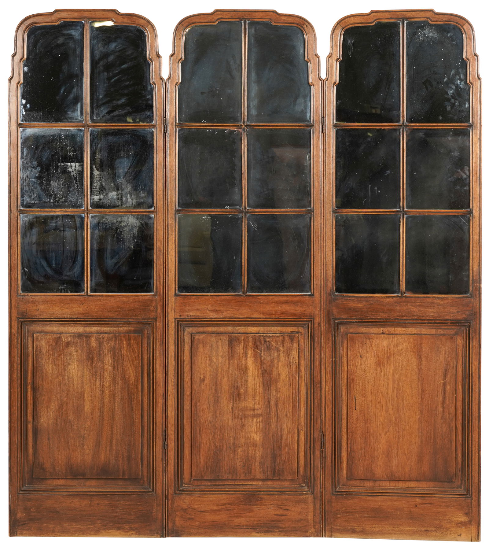 Walnut and Mirror Glass Three-panel Floor Screen (1 of 7)