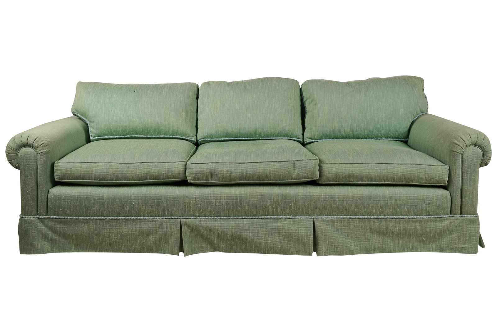 Green Upholstered Sofa with Two Ottomans (1 of 15)