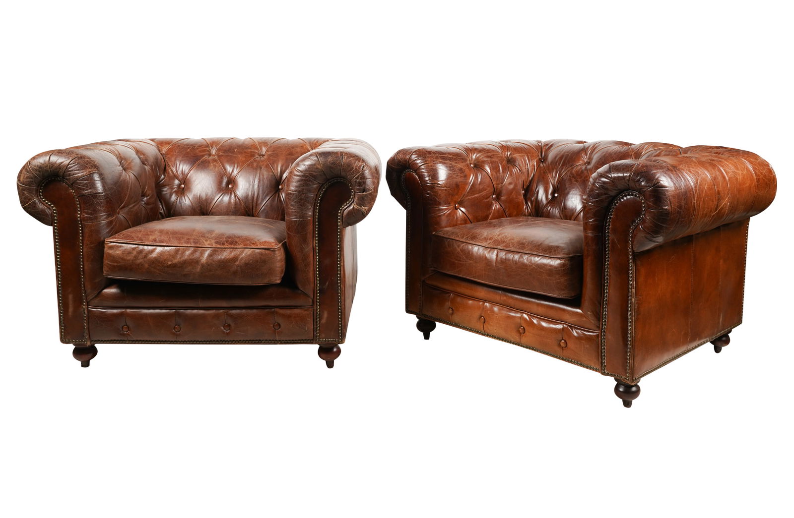 Pair of Tufted Brown Leather Chesterfield Armchairs (1 of 10)