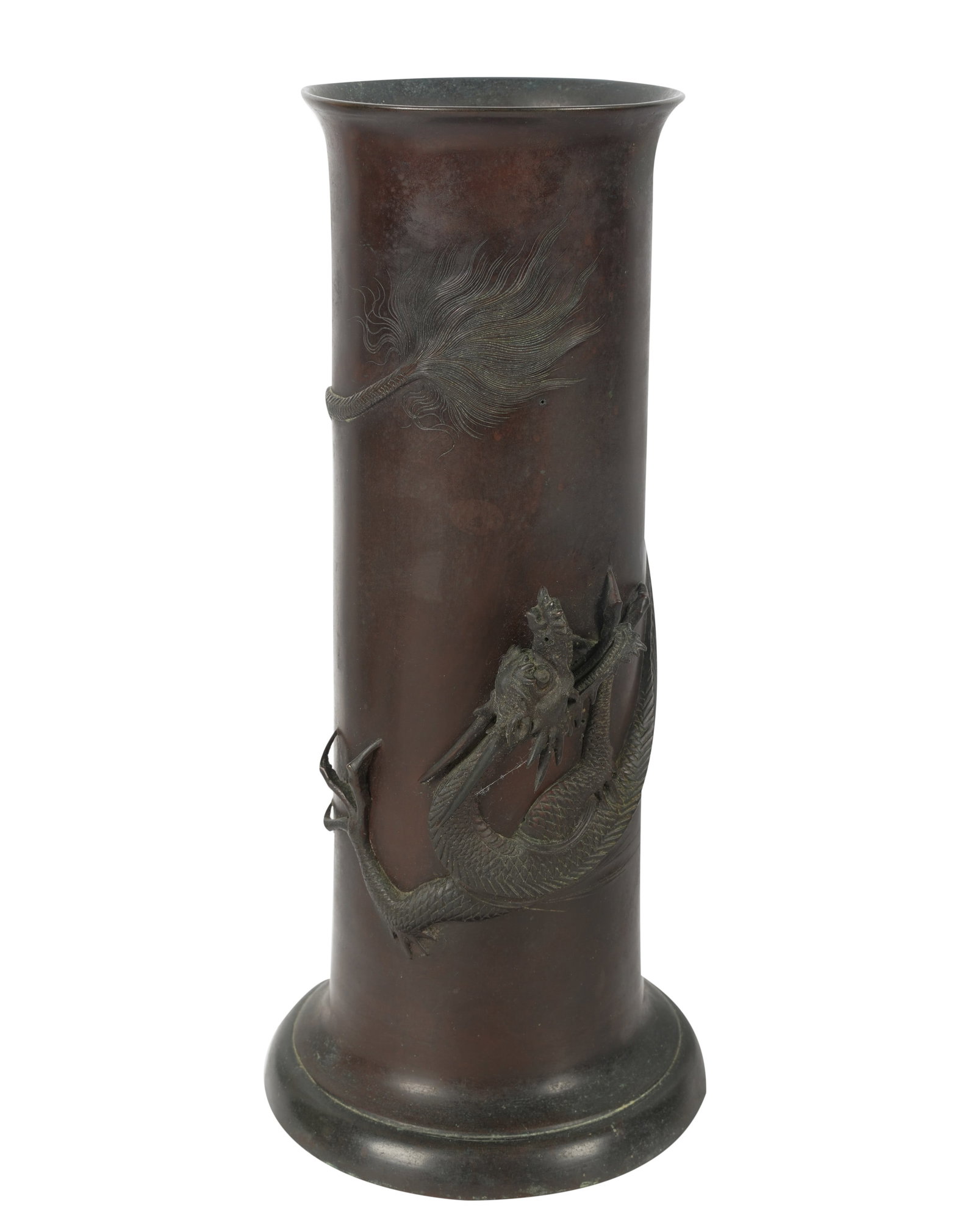 Japanese Bronze Pillar: decorated with dragons 15 x 6 1/2 in. (38.1 x 16.5 cm.) Provenance: Property from the Estate of Professor Harry Stone, Brentwood, California. Recipient of a Guggenheim Fellowship in the 1960s, a world