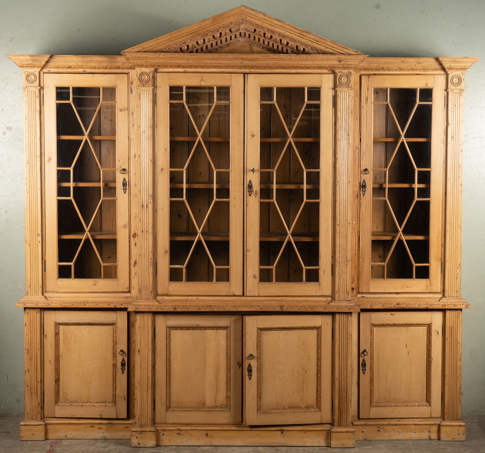 Georgian-Style Pine Breakfront Bookcase (1 of 13)