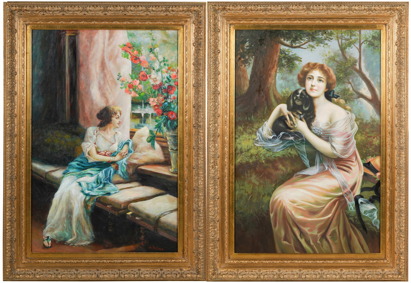 Collection of Larry Flynt: Two Portraits: each: oil on canvas; late 20th/ 21st century; one signed "G. Bellows" lower right, the other unsigned Each: 36 x 24 in. (91.4 x 61 cm.), Frame: 44 1/4 x 32 1/4 in. (112.4 x 81.9 cm.)