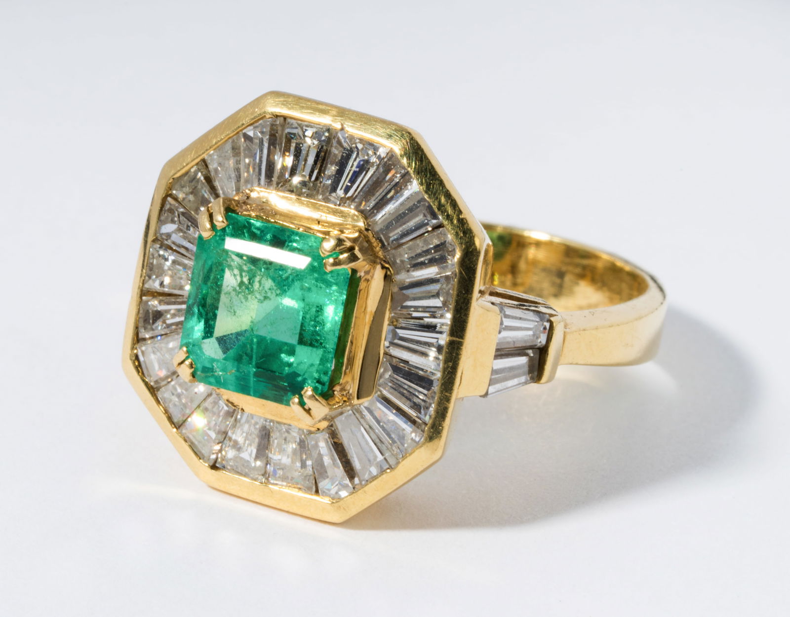 18 Karat Yellow Gold Emerald and Diamond Ring (1 of 7)