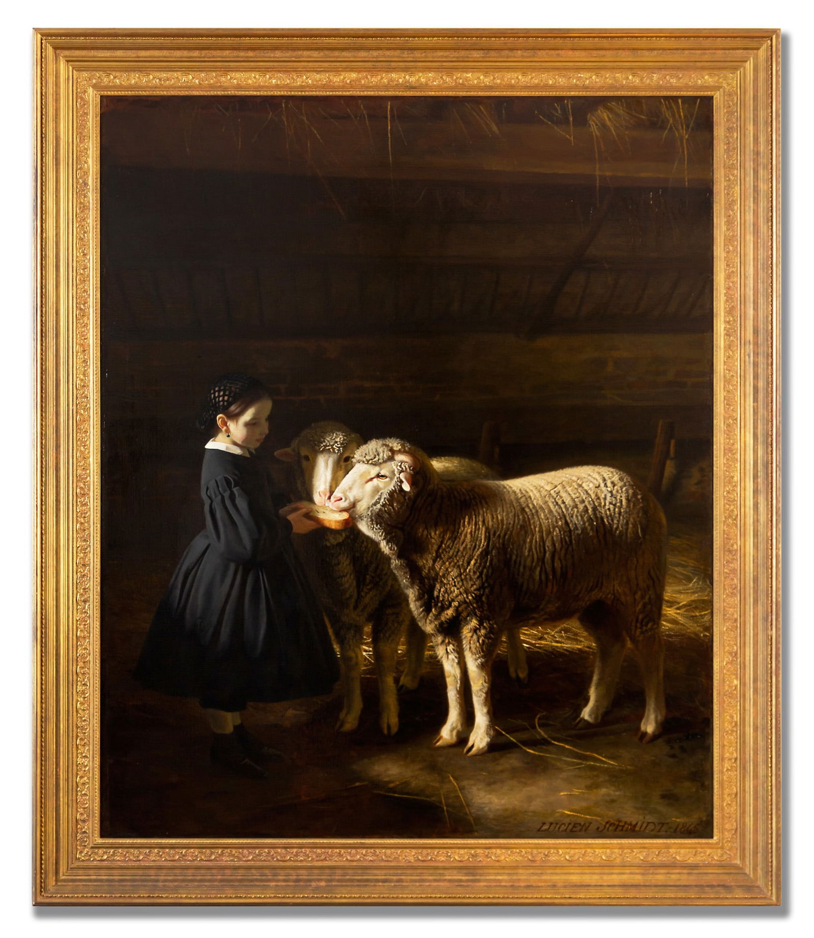 Lucien Louis Jean-Baptiste Schmidt (1825-1891): Stable Interior with Girl and Sheep (1 of 20)