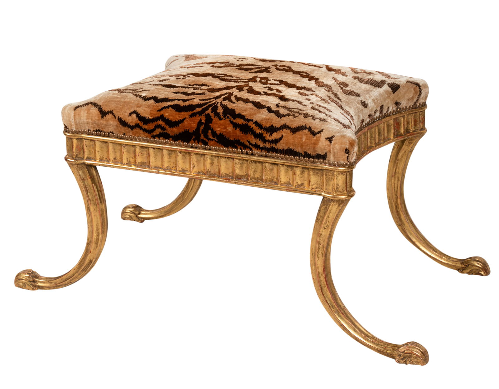 Regency-Style Giltwood and Scalamandre Fabric Bench (1 of 7)