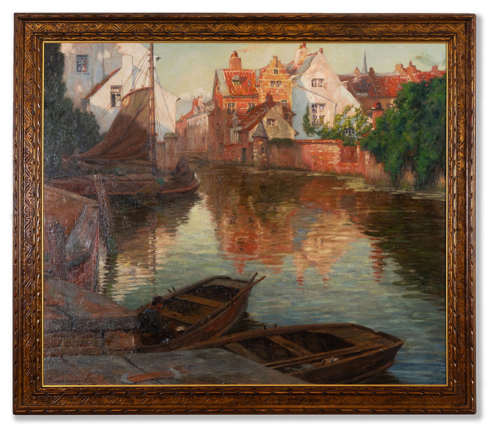 Marten Van Der Loo (1880-1920): Canal Scene: Marten Van Der Loo Belgium 1880-1920 Canal Scene oil on canvas signed lower left Provenance: From the Pacific Palisades estate and collection of Mr. and Mrs. Hoyt S. Pardee, the founder of Pardee Cons