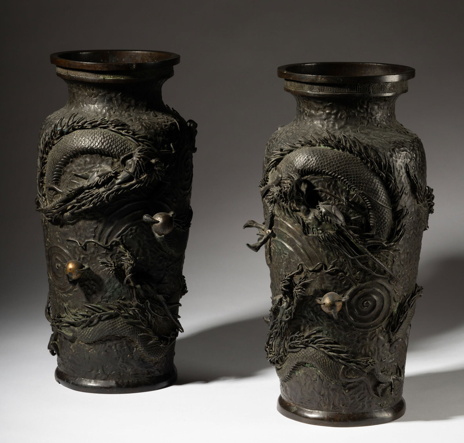 Pair of Japanese Bronze Dragon Vases (1 of 18)