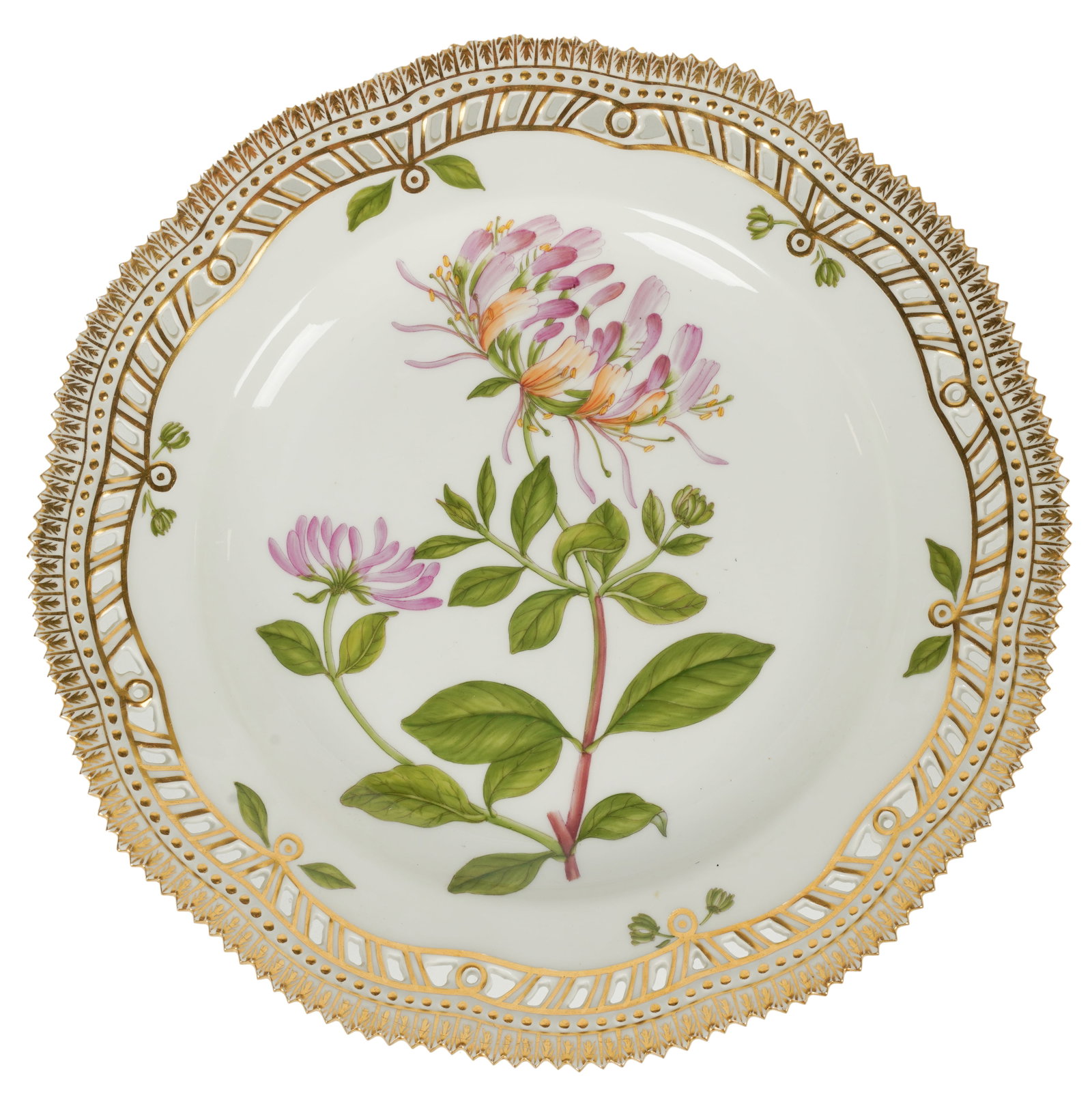 Royal Copenhagen Flora Danica Reticulated Dinner Plate: printed and painted factory marks, shape no. 3553 10 1/8 in. (25.7 cm.) dia.