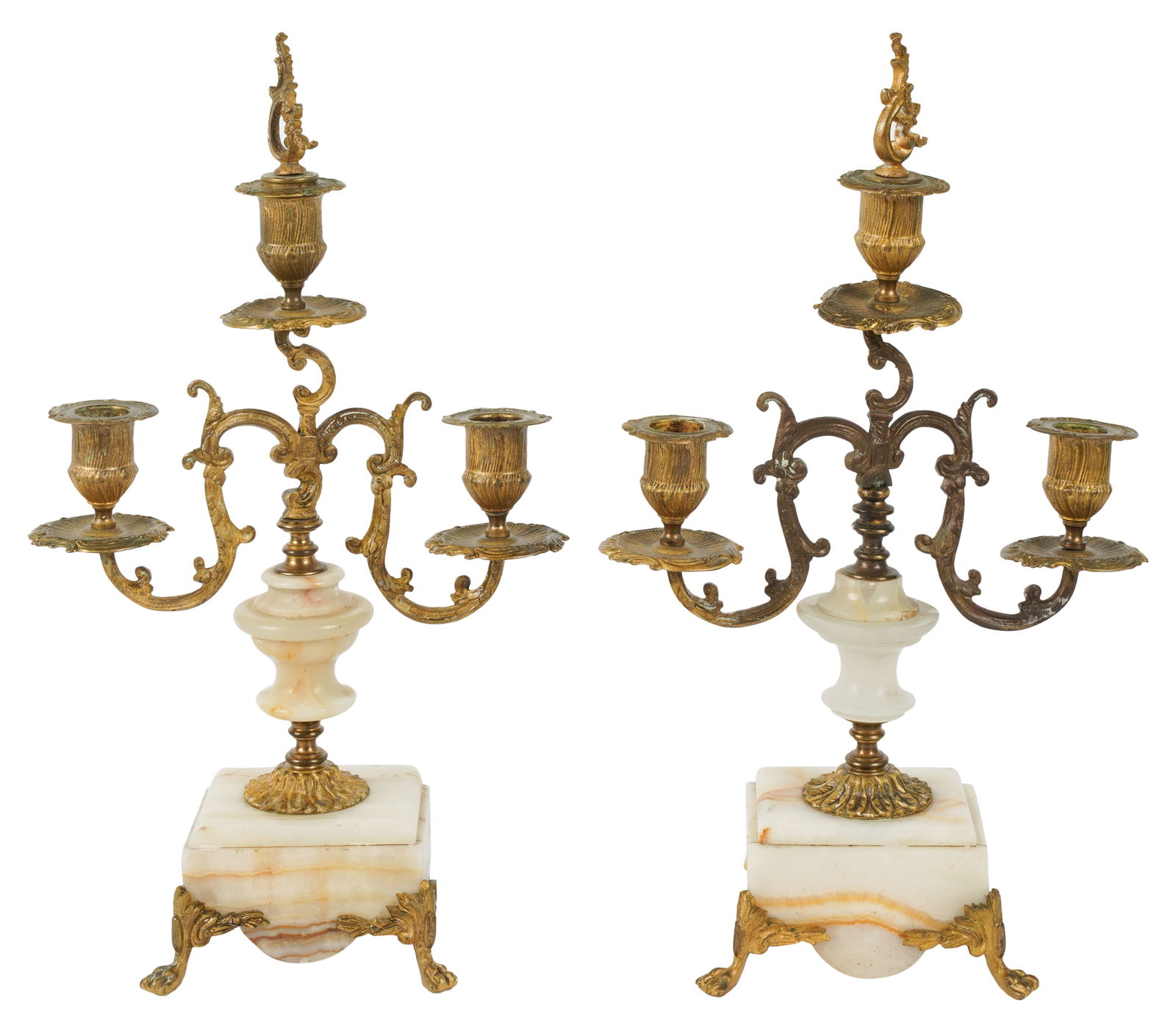 Pair of Rococo-Style Gilt Metal and Onyx Three-Light Candelabra (1 of 8)
