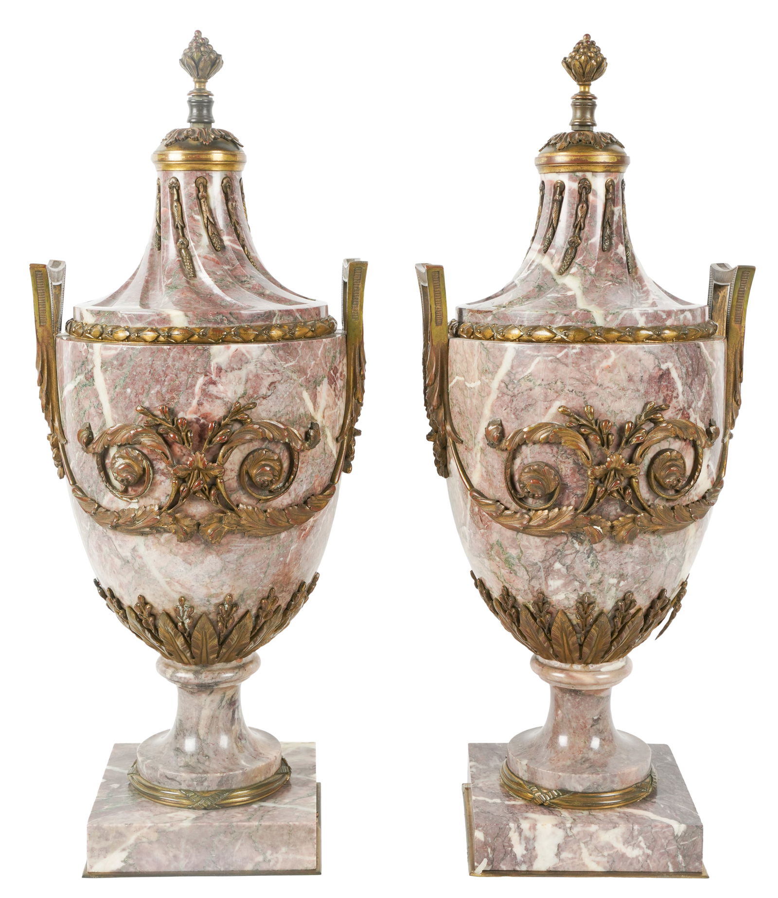 Pair of Continental Gilt Bronze-Mounted Breche Violette Marble Urns (1 of 11)