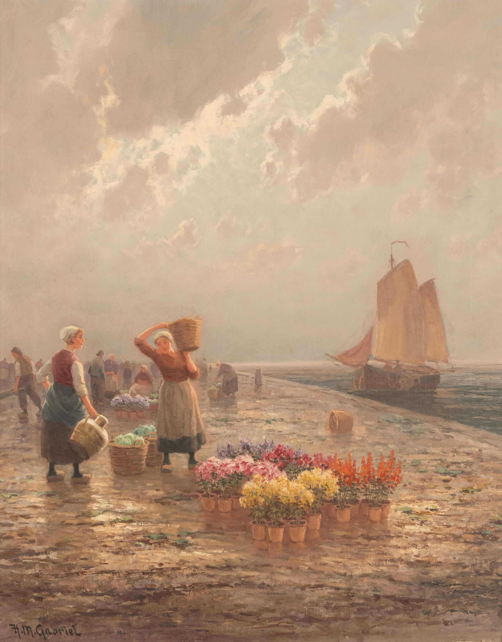 H. M. Gabriel (19th/20th Century): Flower Sellers on a Quay (1 of 9)